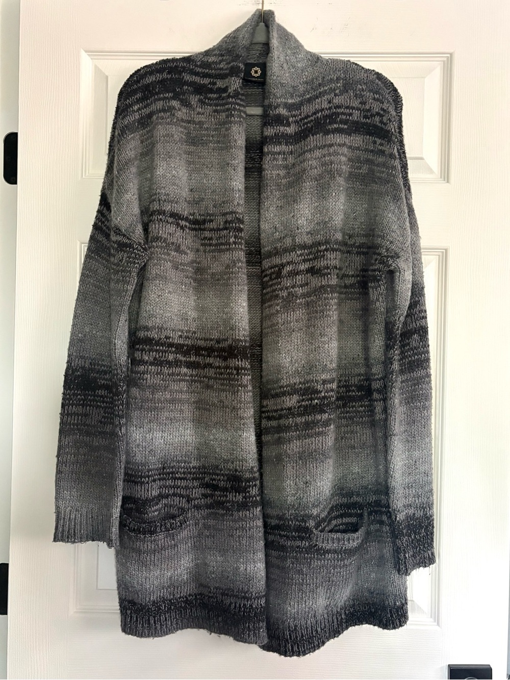 Amber Sun Open-Front Gray Ombre Knit Cardigan